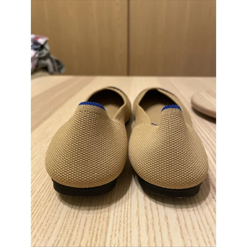 Rothy's The Flat Womens Size 8 Camel Black Cap Toe Ballet Flats Knit Shoes